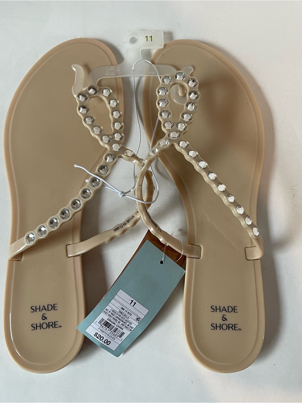 Shade & Shore Beige Jeweled Thong Sandals